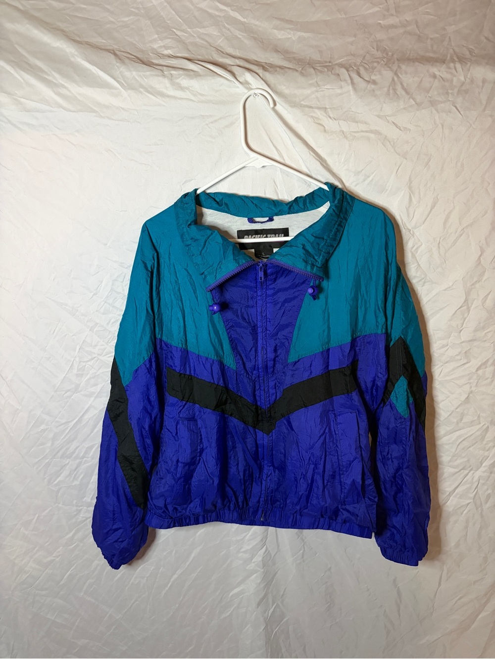 Pacific Trail Windbreaker Jacket Teal Purple Color-block Sz Large Retro 80s 90s